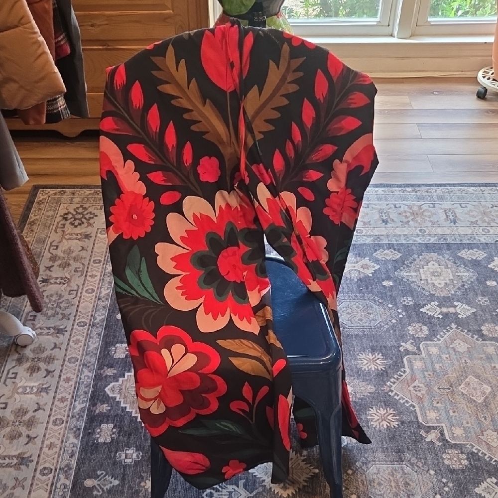 SHEIN Black Floral Pants with Red and Green Accents